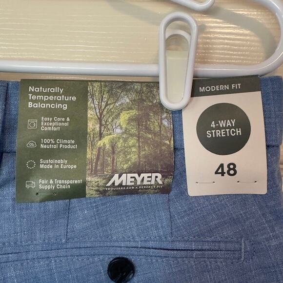 NWT Meyer Men’s Bonn Modern Fit 4-Way Stretch Dress Pants Size 48 (US 32) Blue - Picture 6 of 9